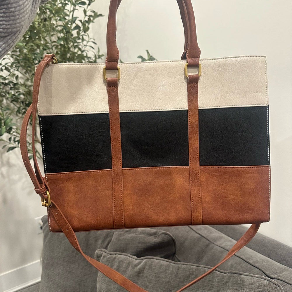 Black and Brown Laptop Bag with Detachable Strap - Picture 3 of 10